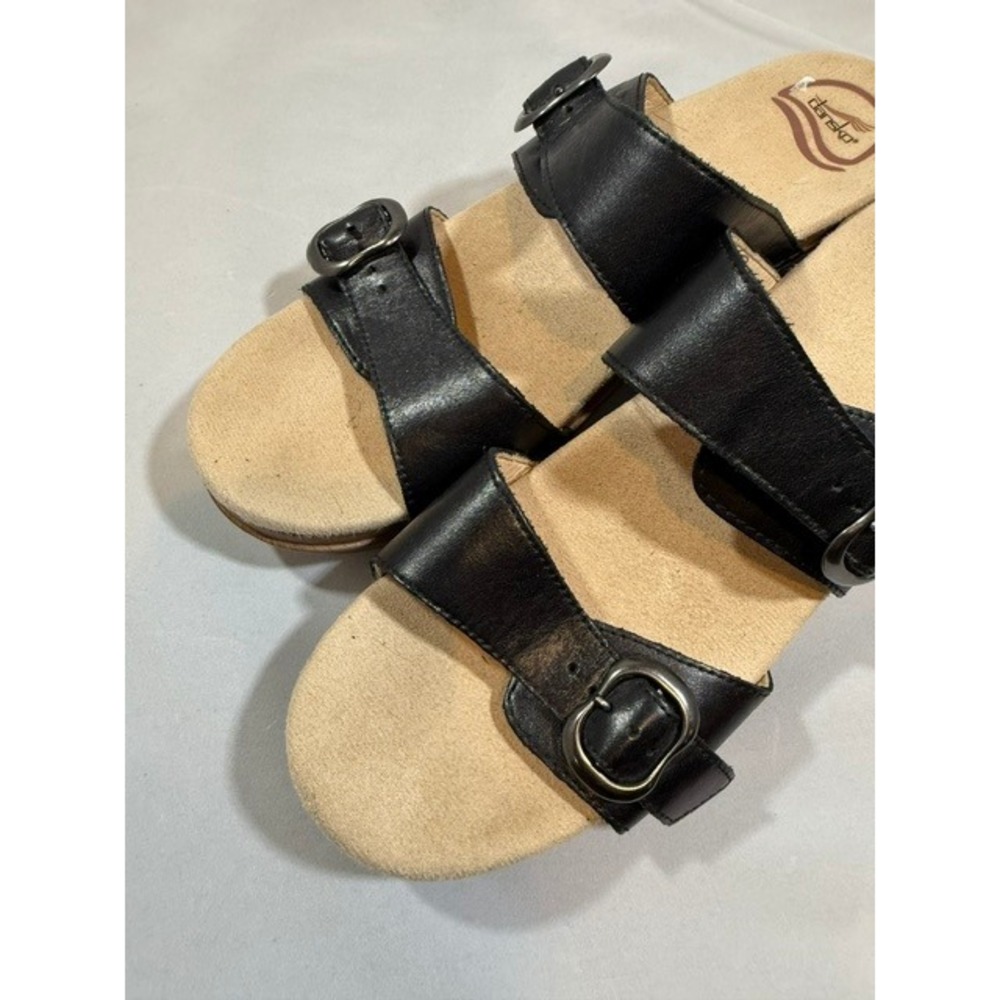 Dansko Black Leather Sophie Slip on Wedge Slide Sandals Adjustable Buckle 41 - Picture 4 of 13
